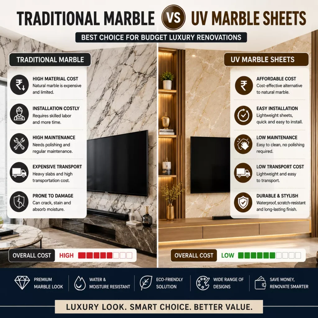 Comparing Traditional Marble Cost Versus UV Marble Sheets for Budget Luxury Renovations