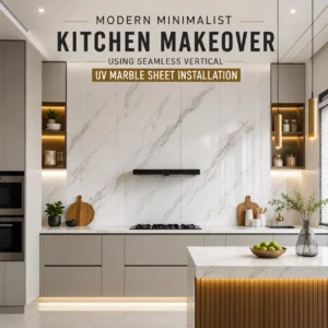 Modern Minimalist Kitchen Makeover Using Seamless Vertical UV Marble Sheet Installation