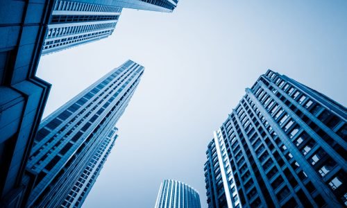 Skyscrapers from a low angle view in modern city of China.